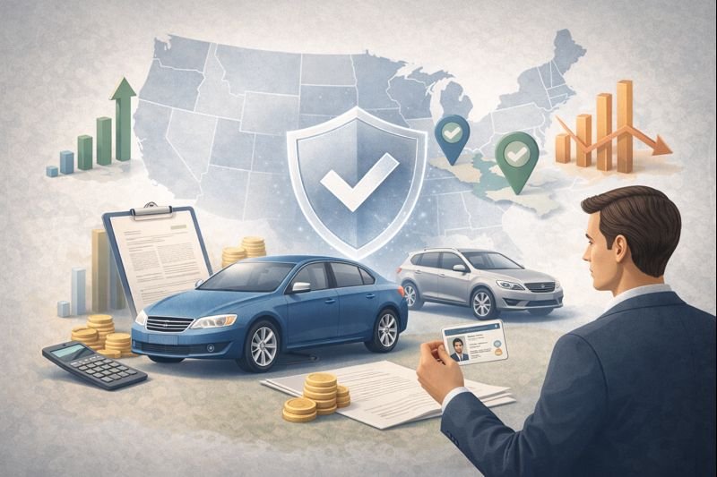 Visual illustration representing non-owner car insurance cost in the United States with financial planning and liability concept