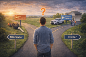 A driver standing at a road intersection choosing between two different directions.