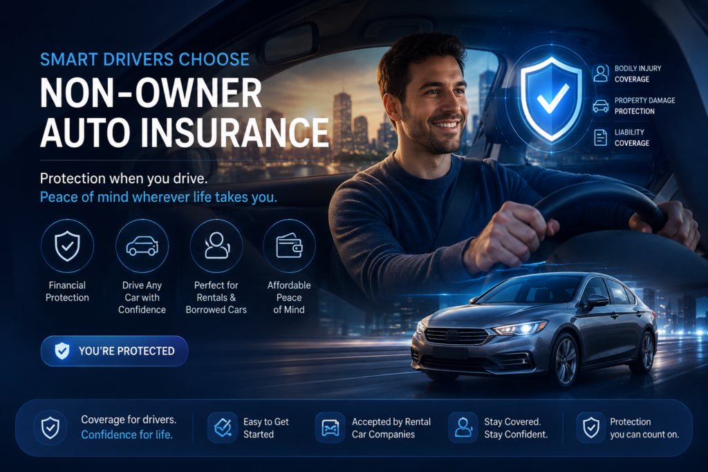 Illustration showing non-owner car insurance coverage for drivers who do not own a vehicle
